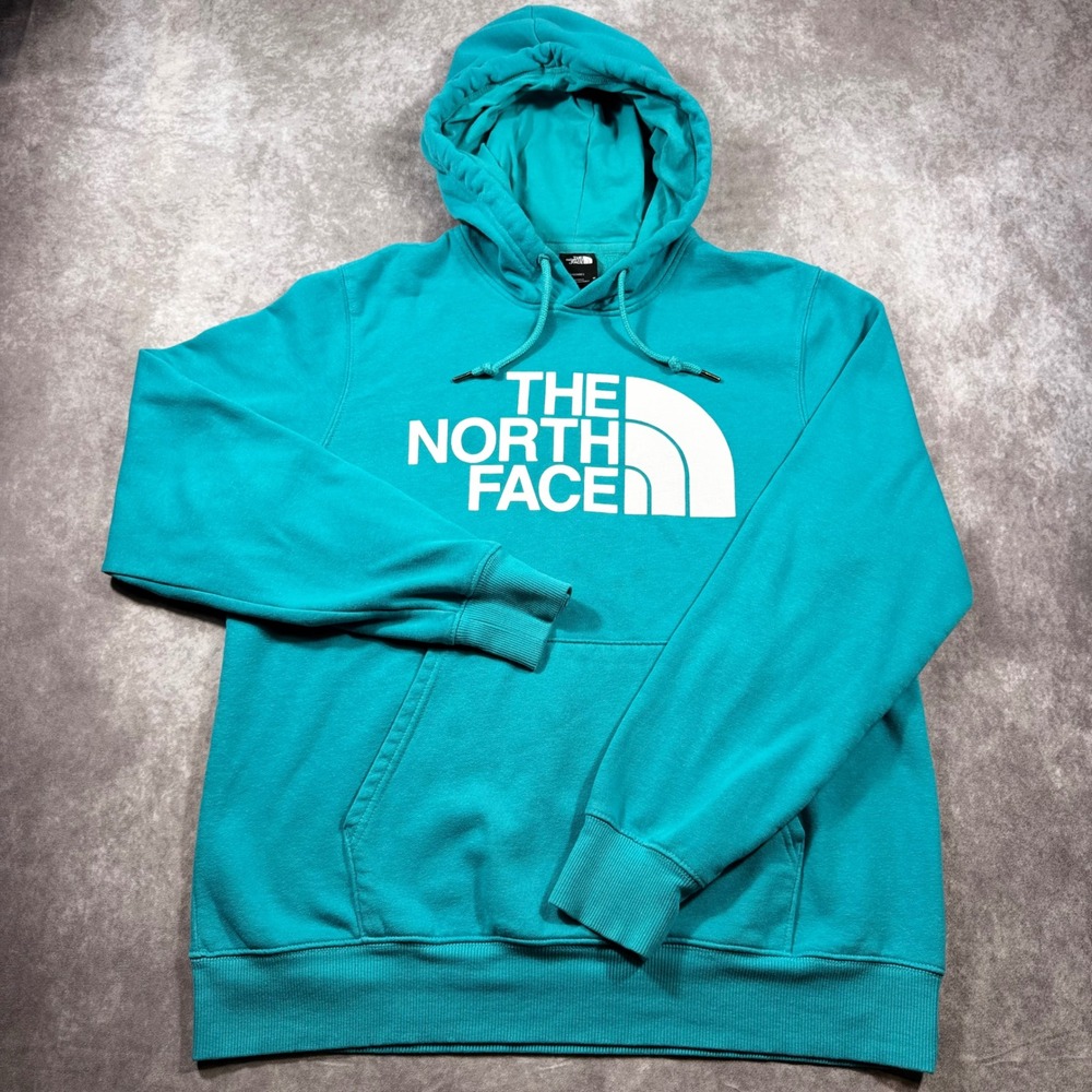 The North Face Mens Half Dome Pullover Hoodie Teal Blue Big Logo Sweatshirt M - Picture 2 of 8